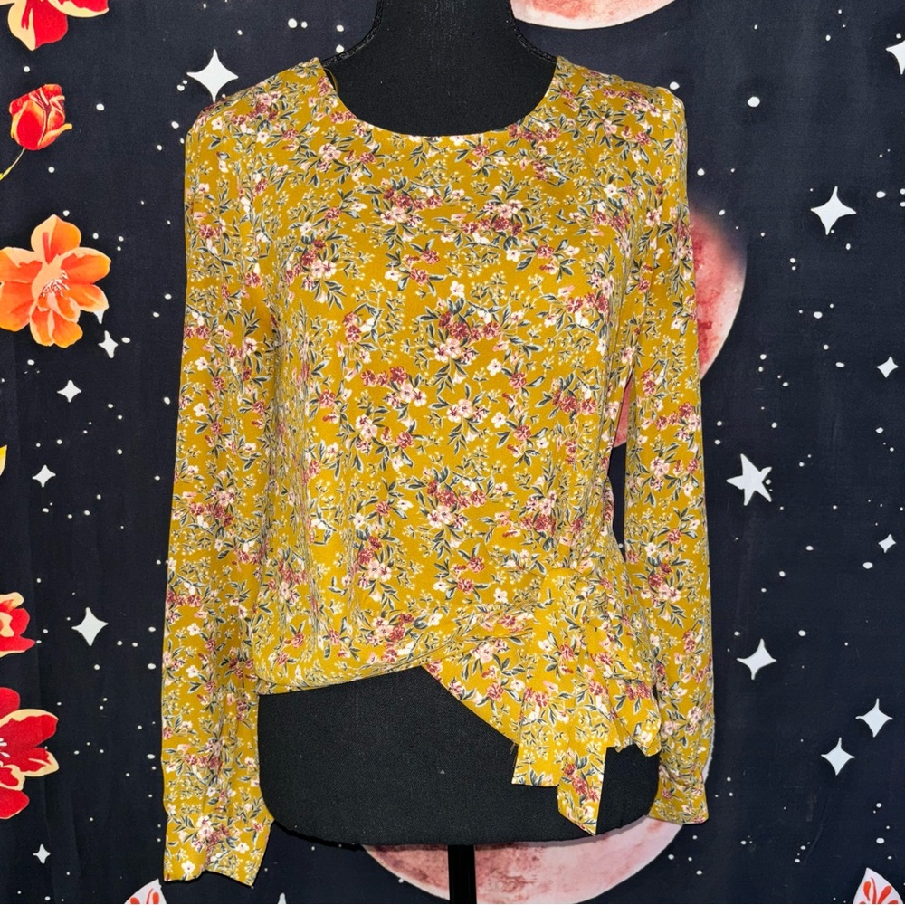 Small mustard yellow floral blouse